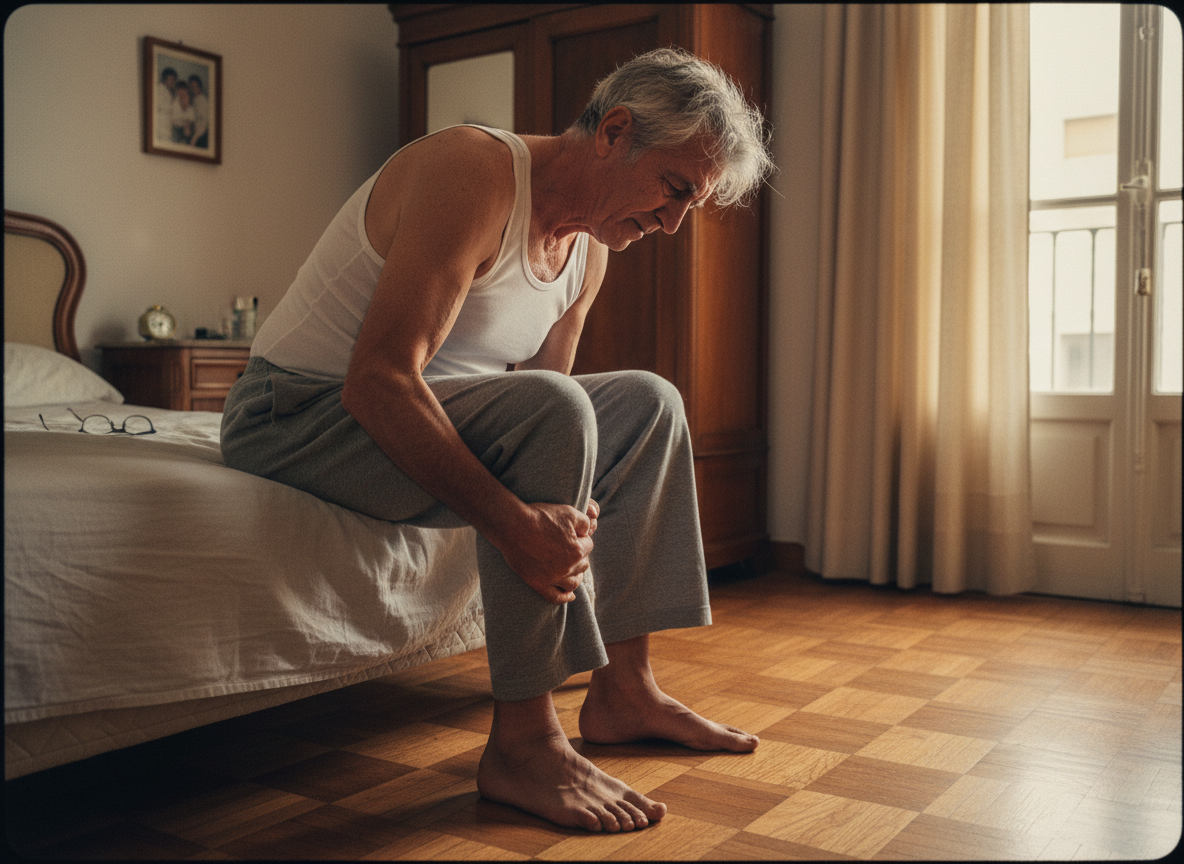 Antonio Ramírez, 64 años, al amanecer con dolor en el talón
