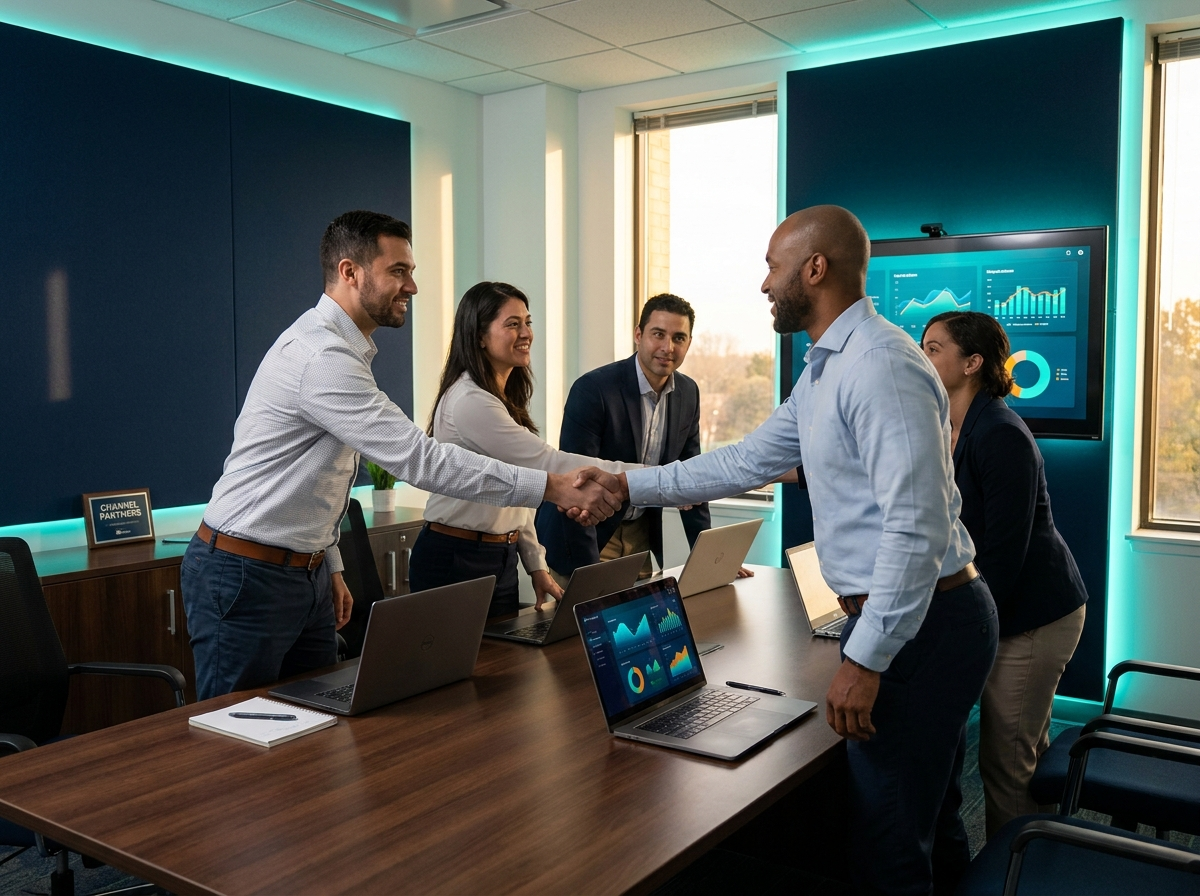 Channel partners collaborating around a conference table