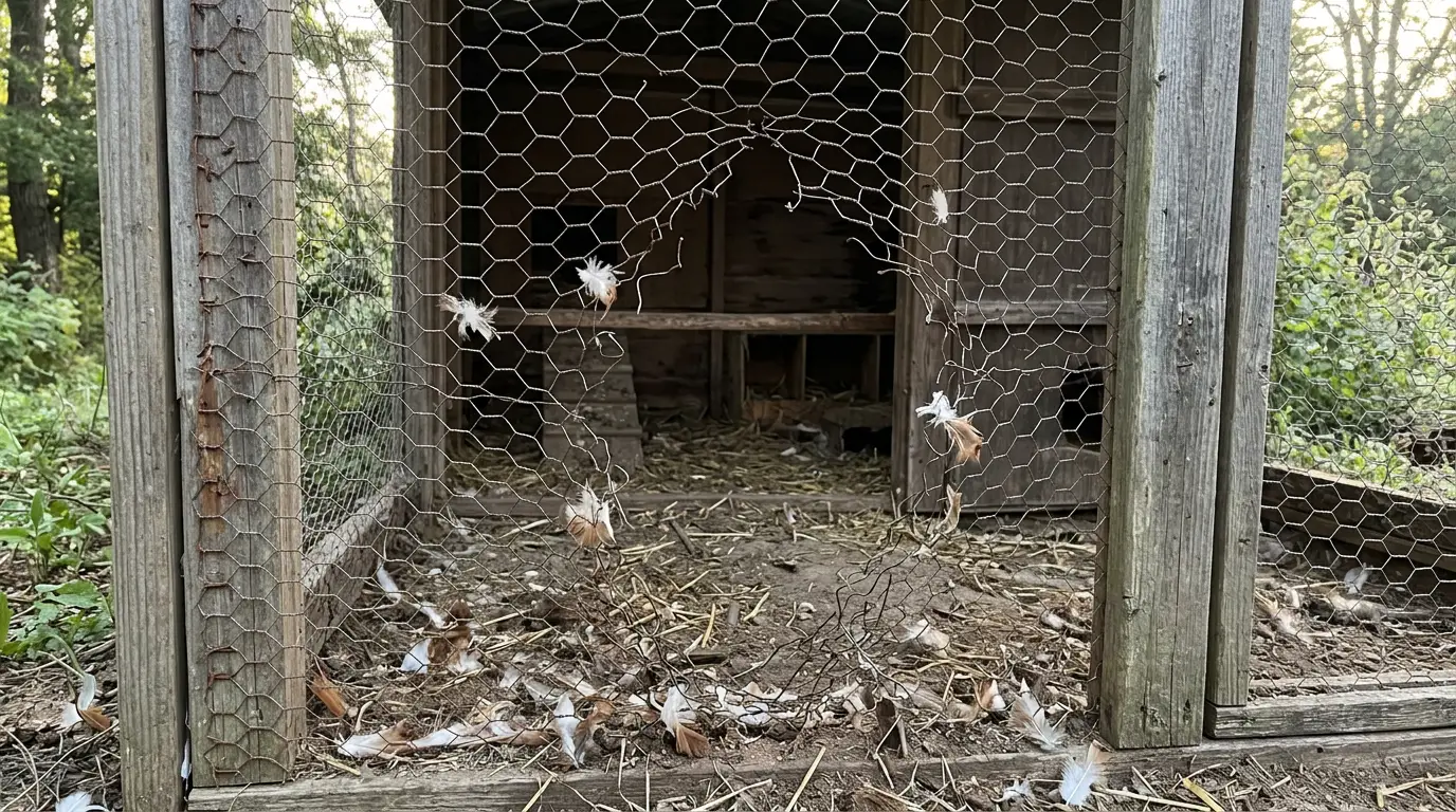 Chicken wire torn open by a predator attack