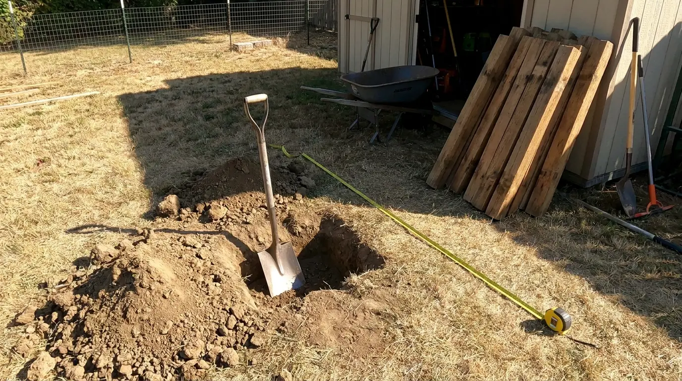 Digging post holes for chicken run frame