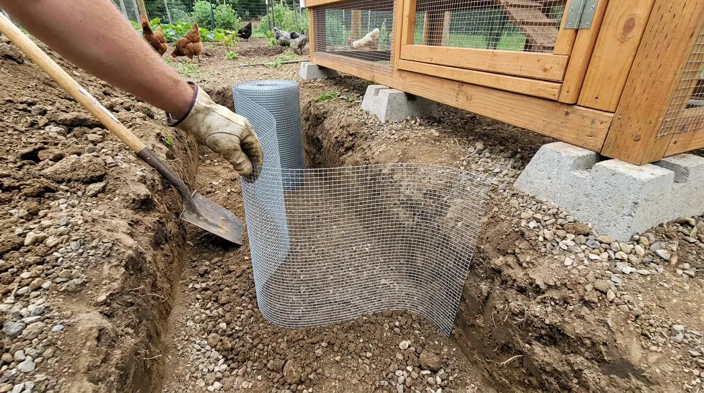 Dig apron trench with hardware cloth