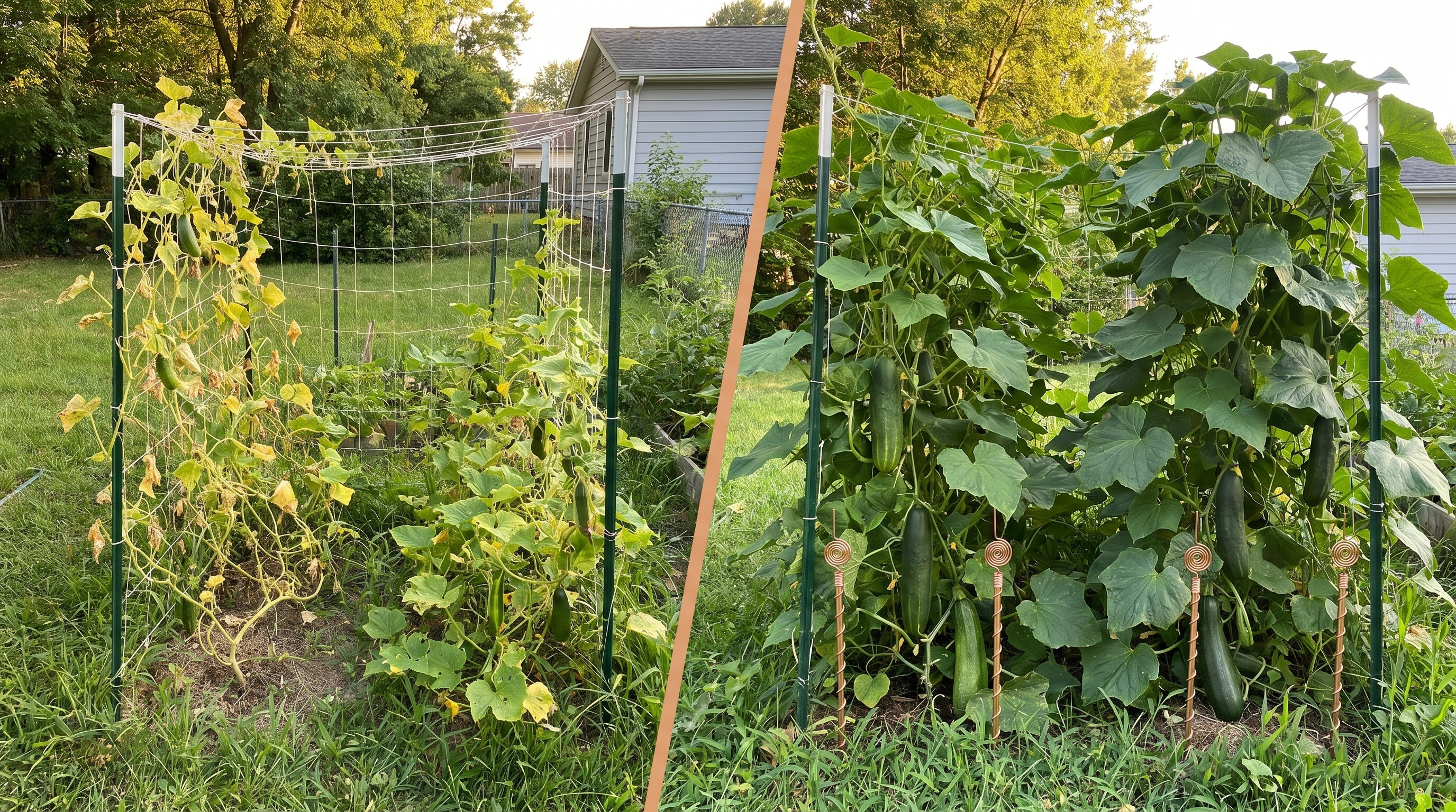 Side-by-side comparison of two adjacent neighboring backyards.
