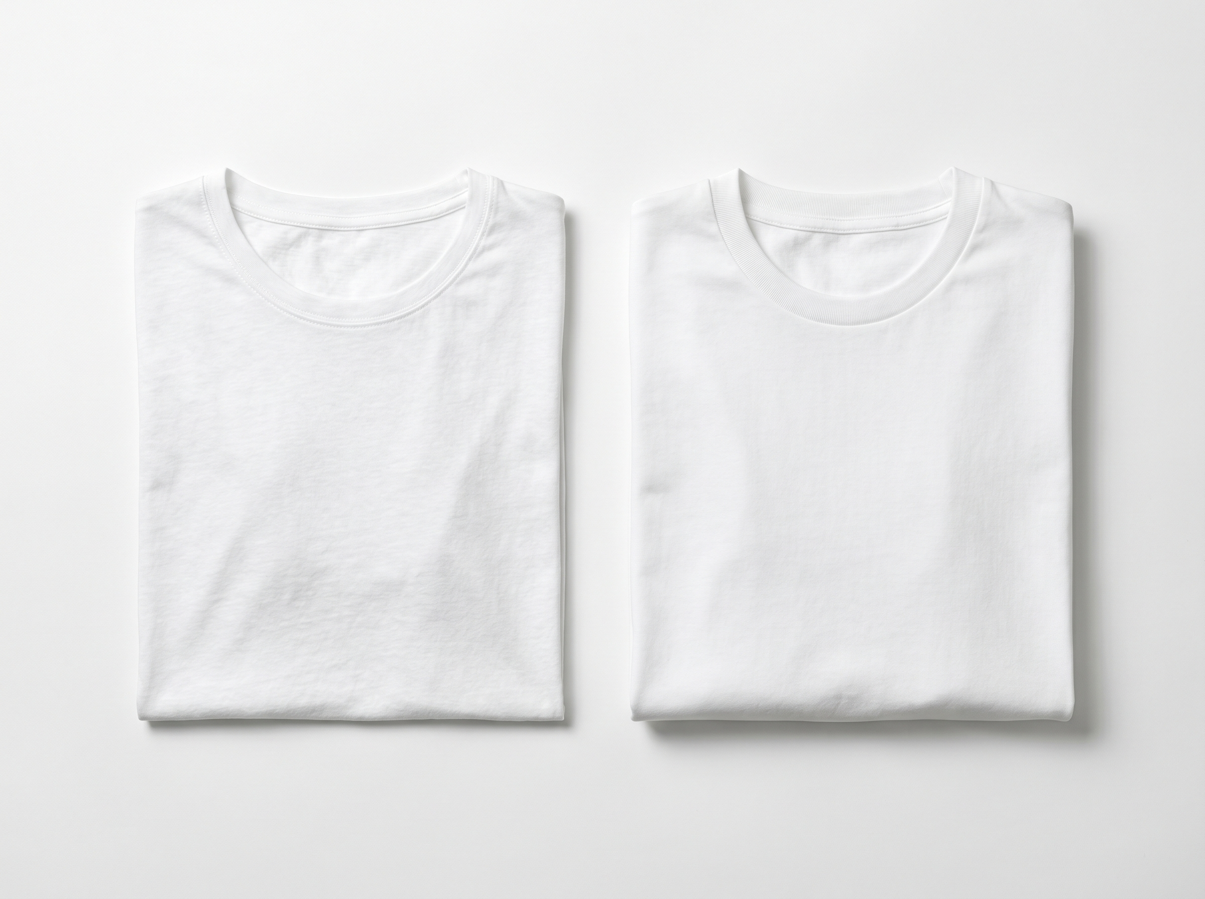 Budget Gildan t-shirt versus premium Bella Canvas t-shirt fabric comparison - visible weight and texture differences