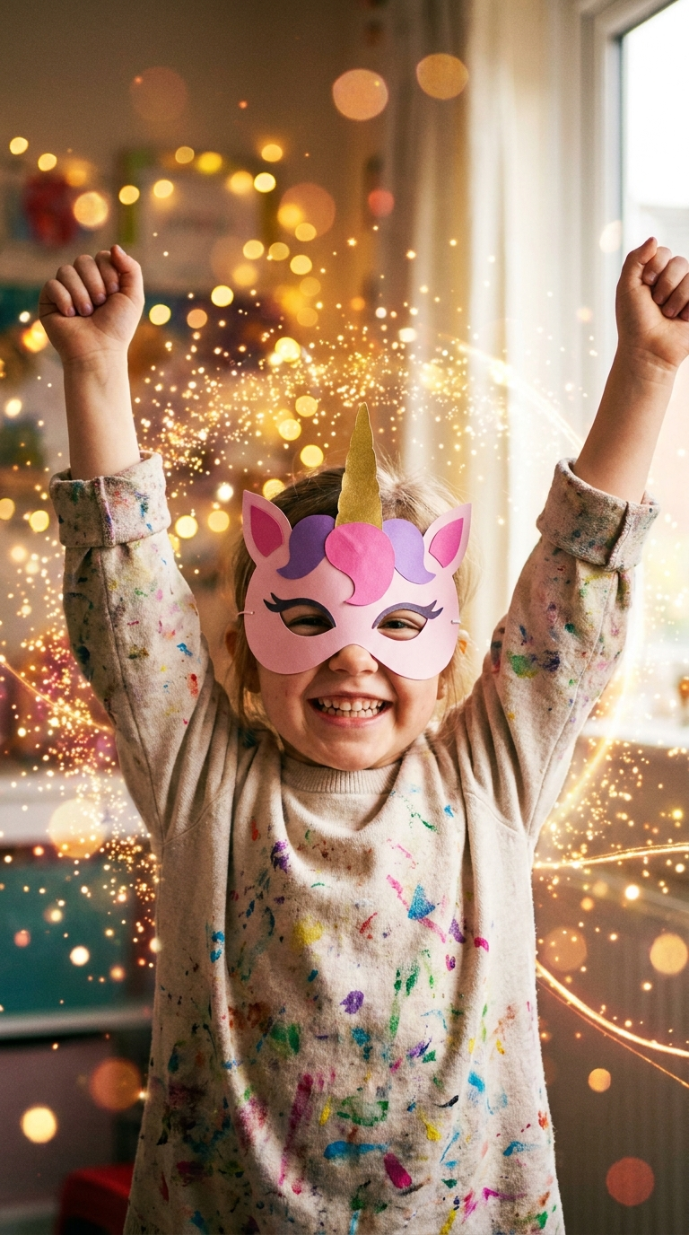 Girl wearing Unicorn mask