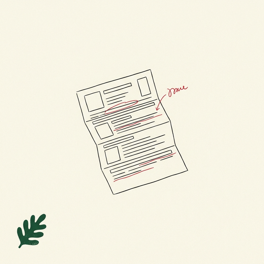 Editorial ink illustration of an annotated resume
