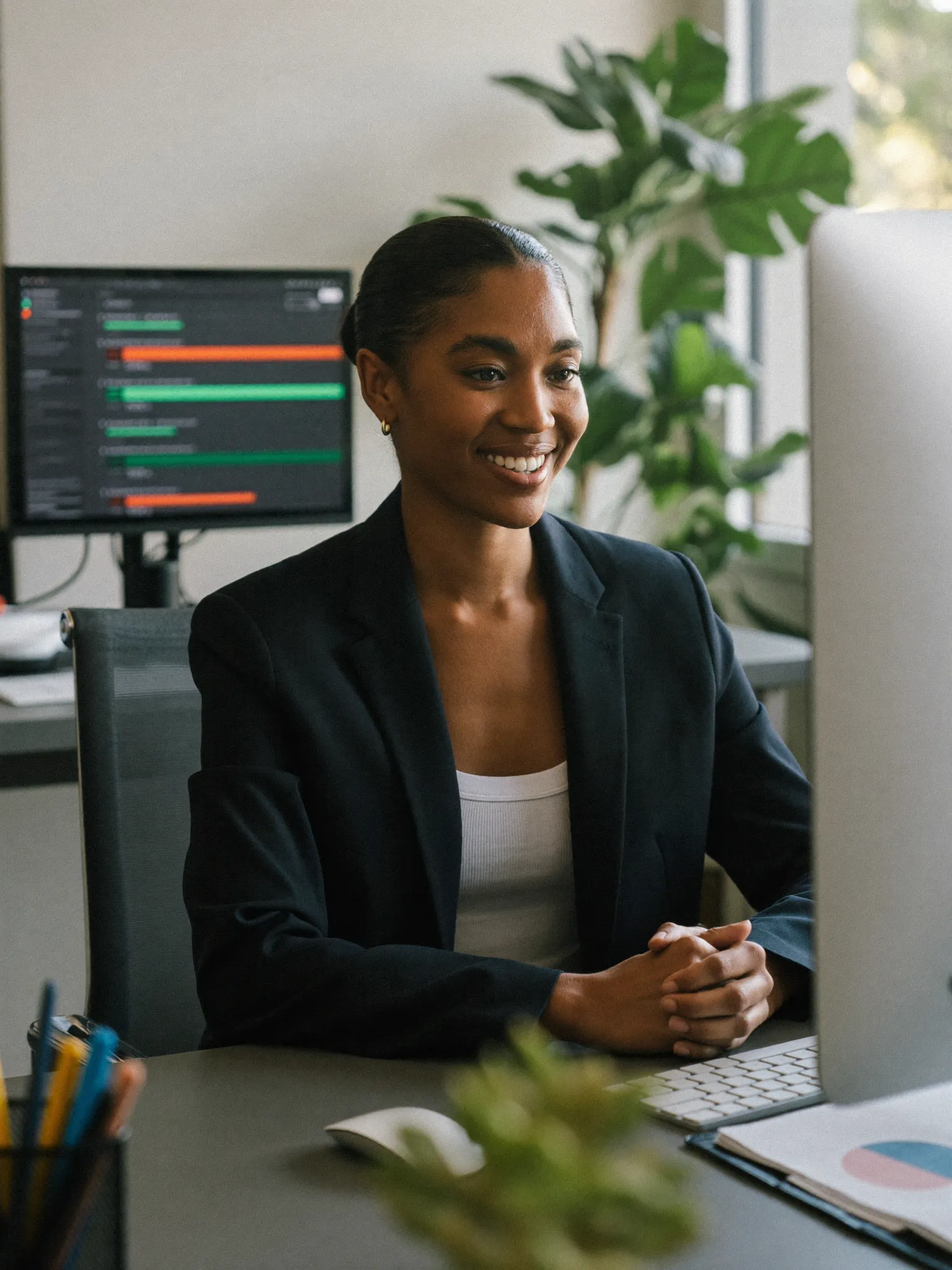 Accountant at her desk in a modern office