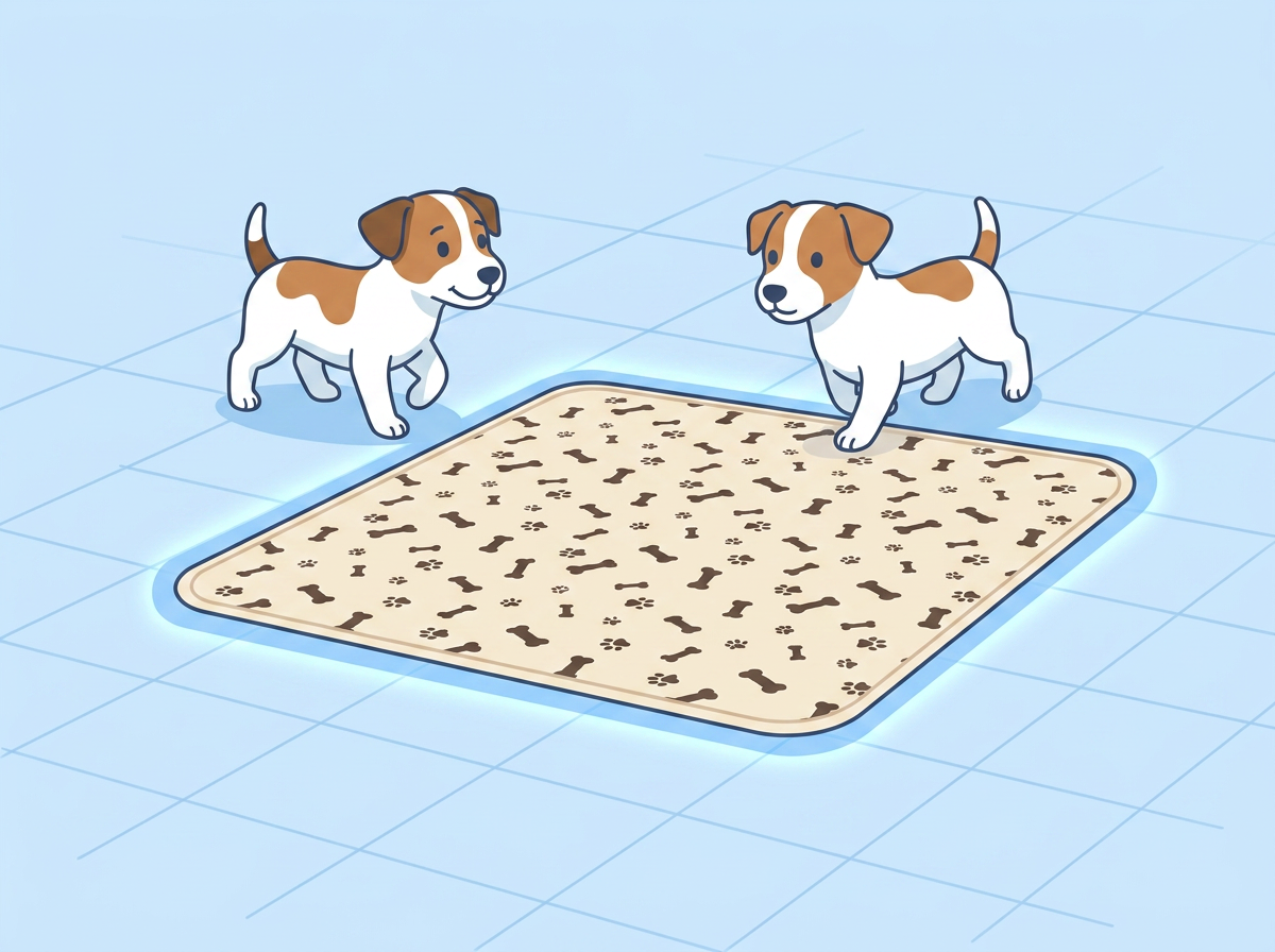 Illustratie: puppy herkent de PetRoot PottyPlace pad als vaste, consistente plek