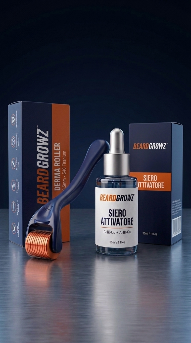 Derma roller in titanio e siero ai peptidi di rame BeardGrowz