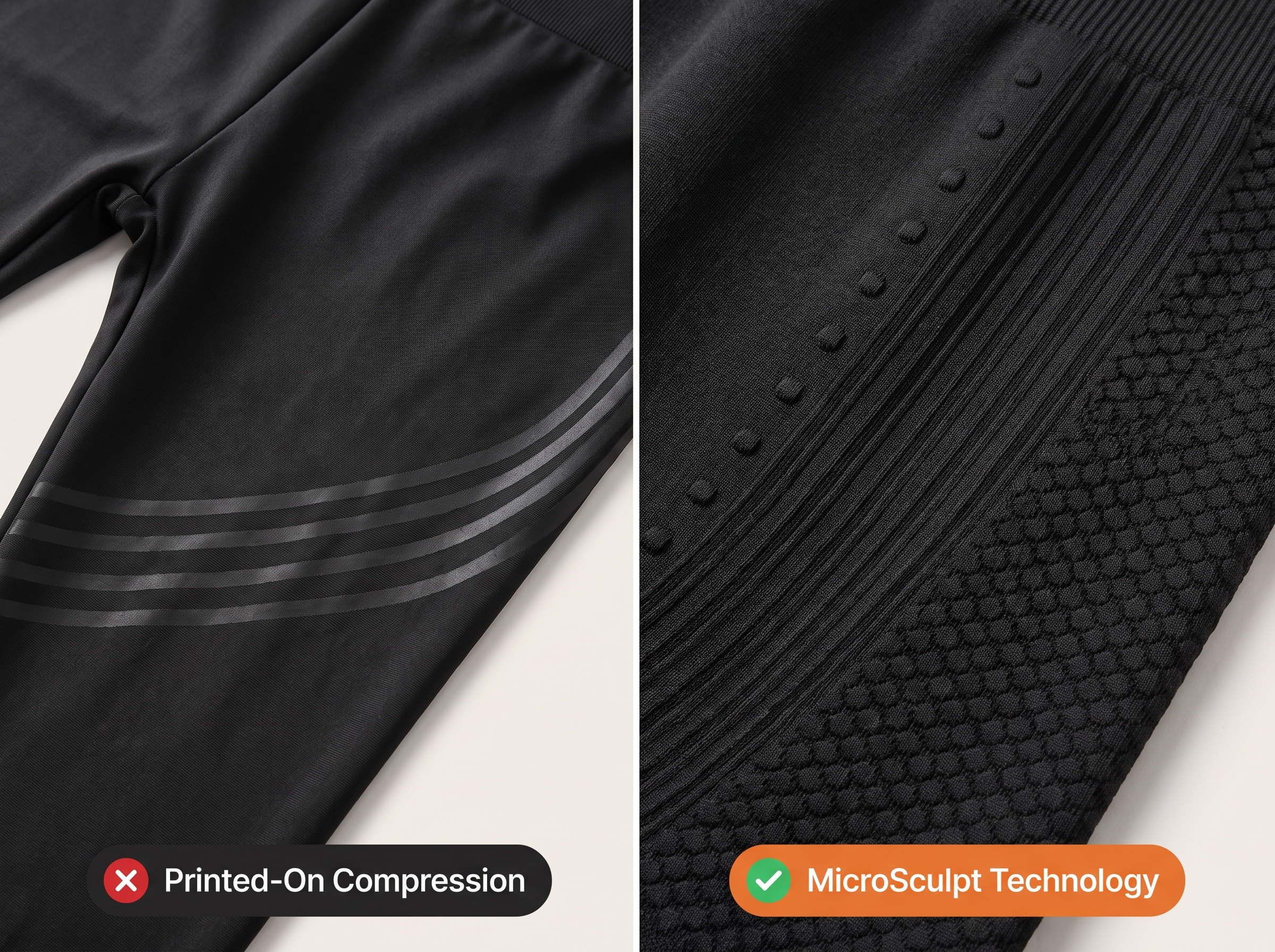 Printed-on compression vs MicroSculpt technology comparison
