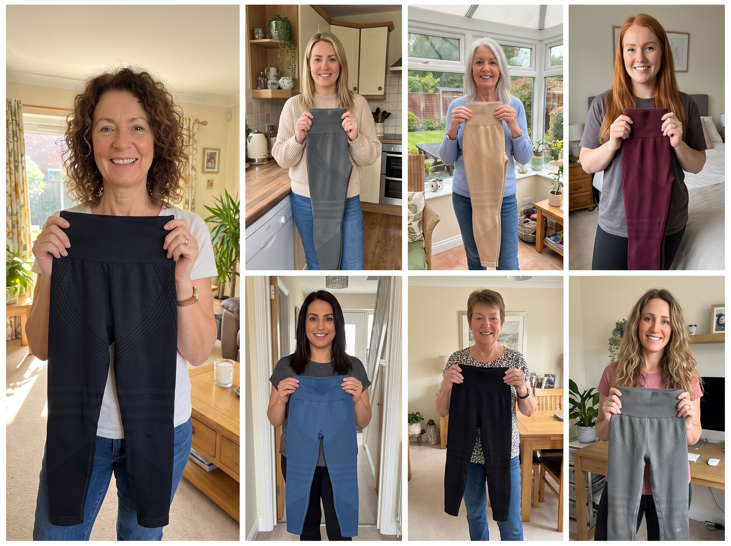Collage of SkinForm customers holding their leggings