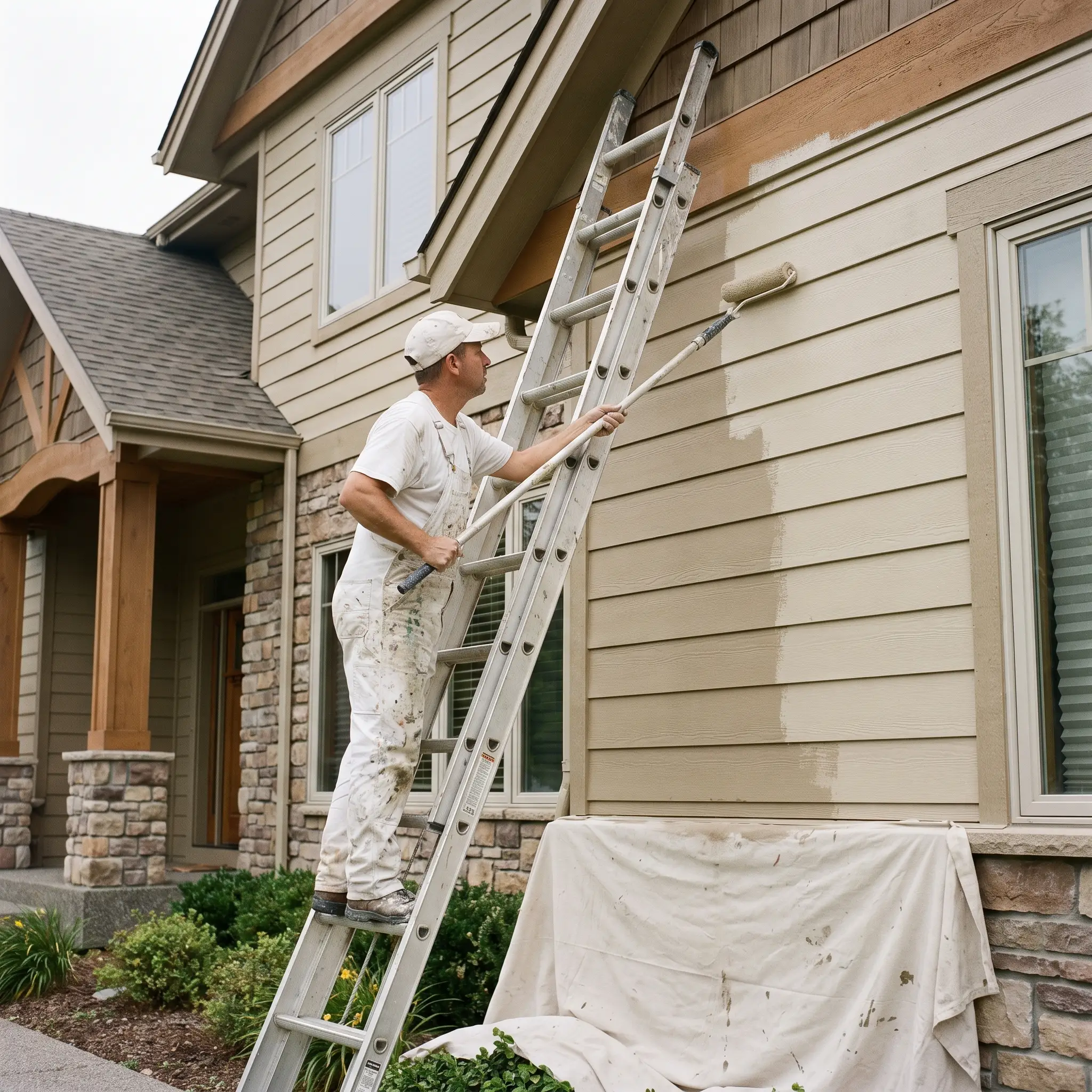 Painter working on a home exterior