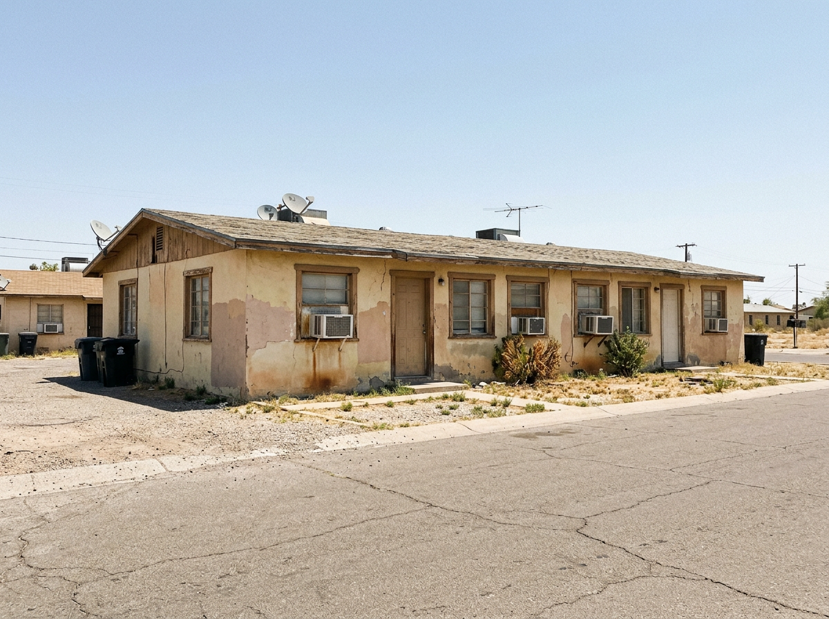 Weathered rental property exterior in the Phoenix metro