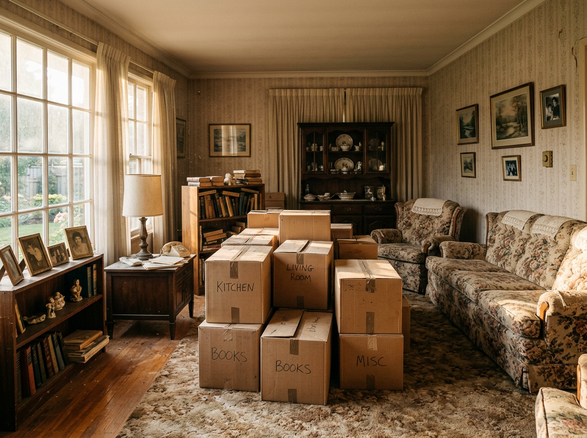 Furnished interior of an inherited estate home left as-is