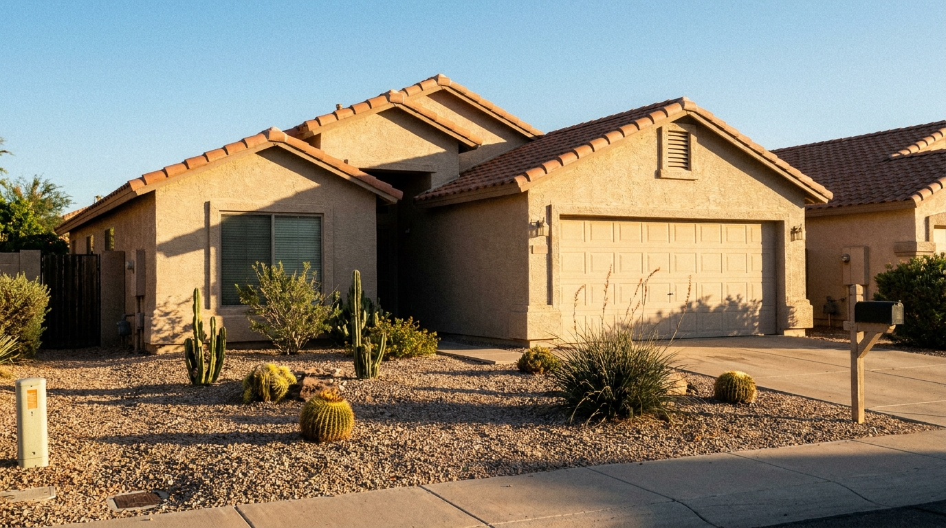 Stucco house with tile roof in a Chandler, Arizona suburb purchased for cash as-is