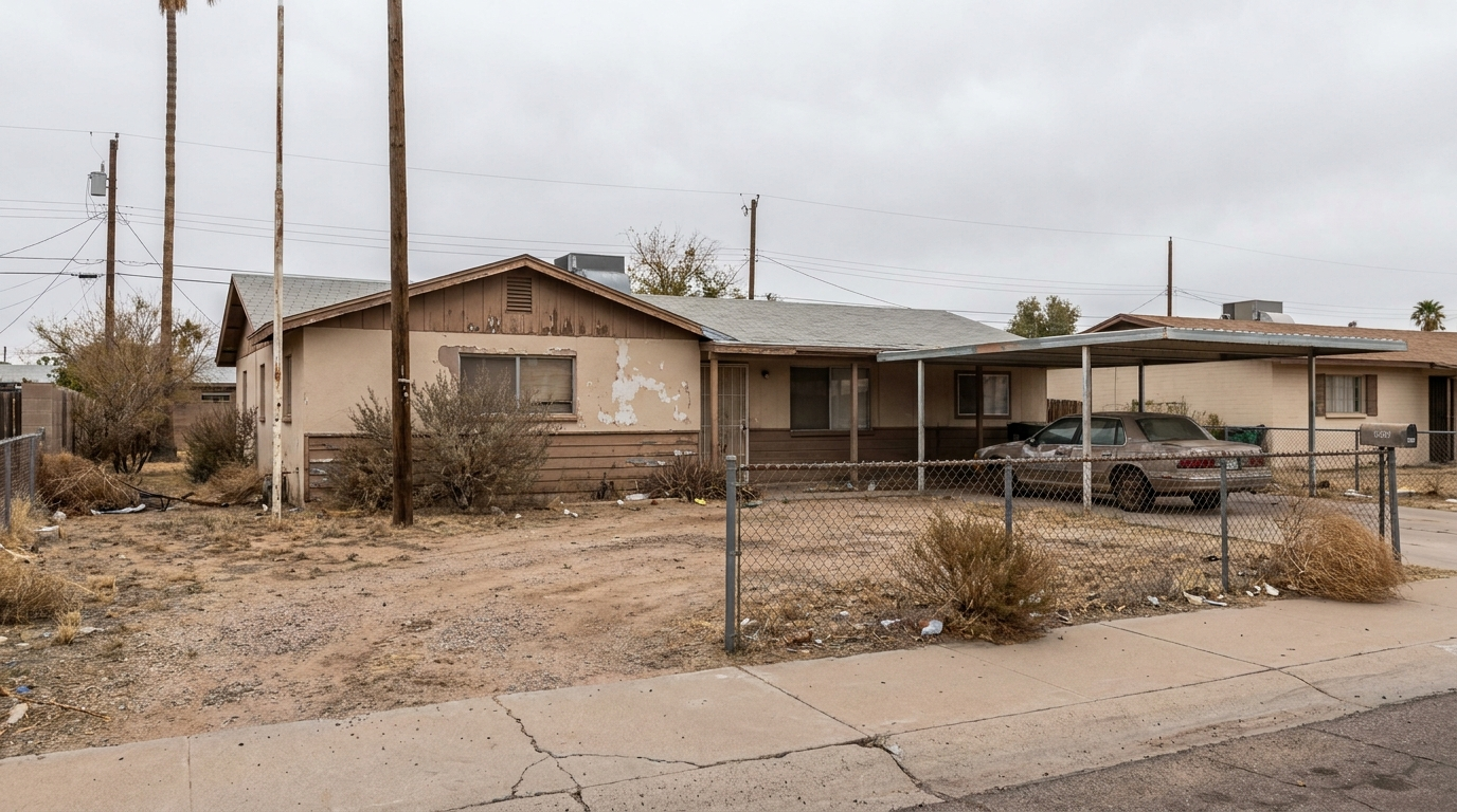 Weathered ranch house in Glendale, Arizona purchased for cash in as-is condition