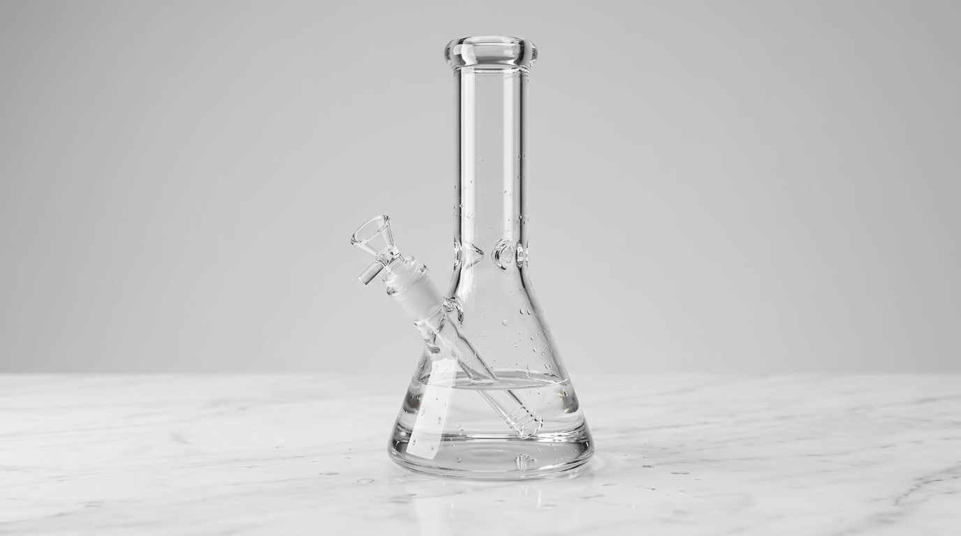 Crystal clear borosilicate glass bong with fresh water