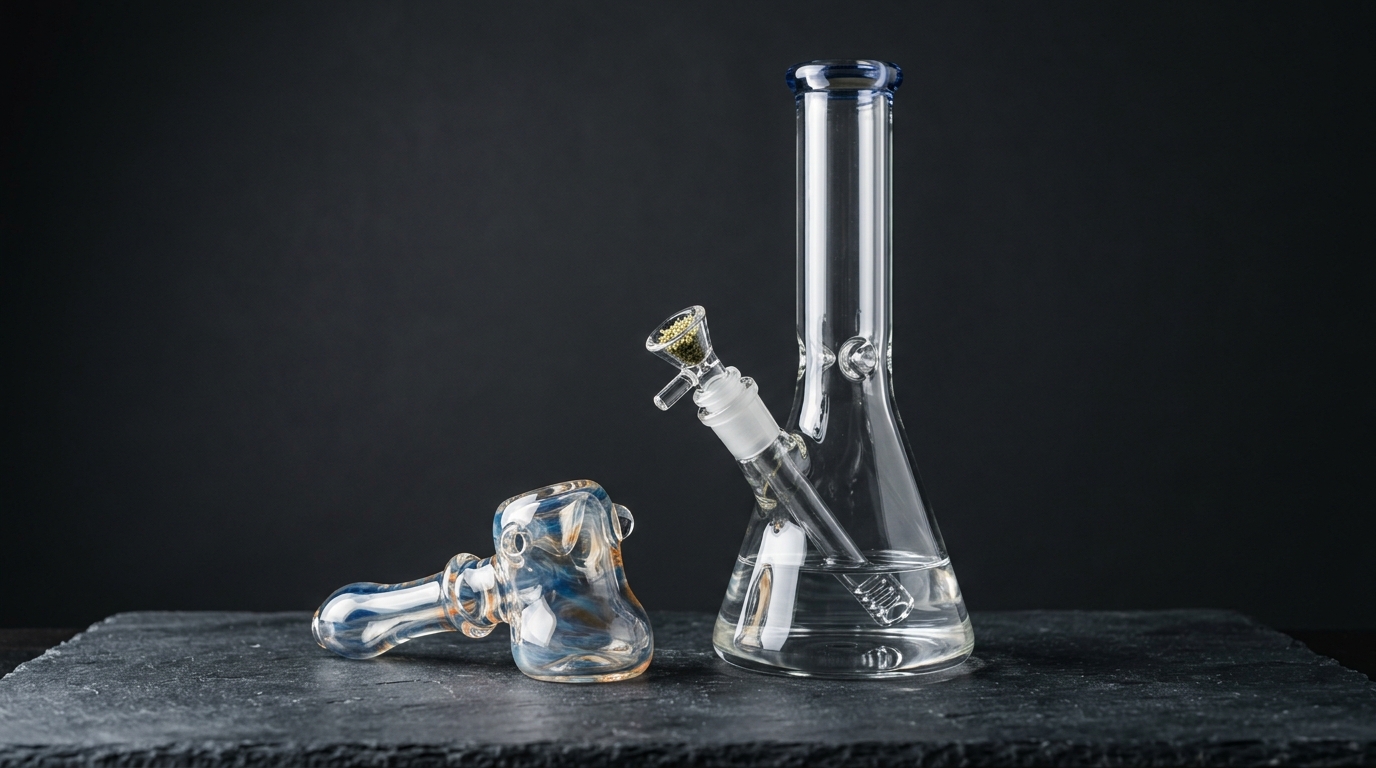 Glass bong and hand pipe side by side comparison