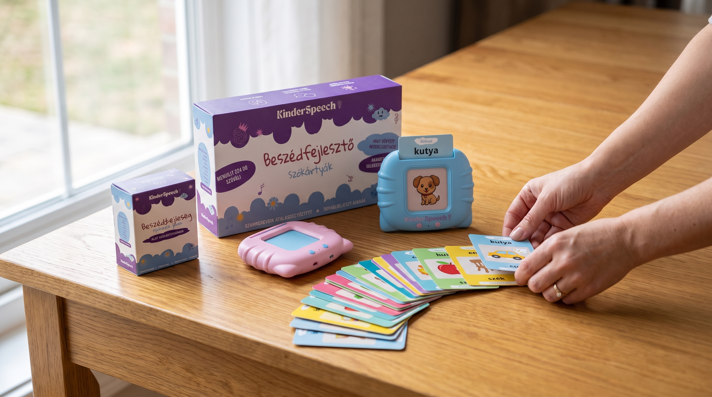 A kicsomagolt KinderSpeech csomag az asztalon