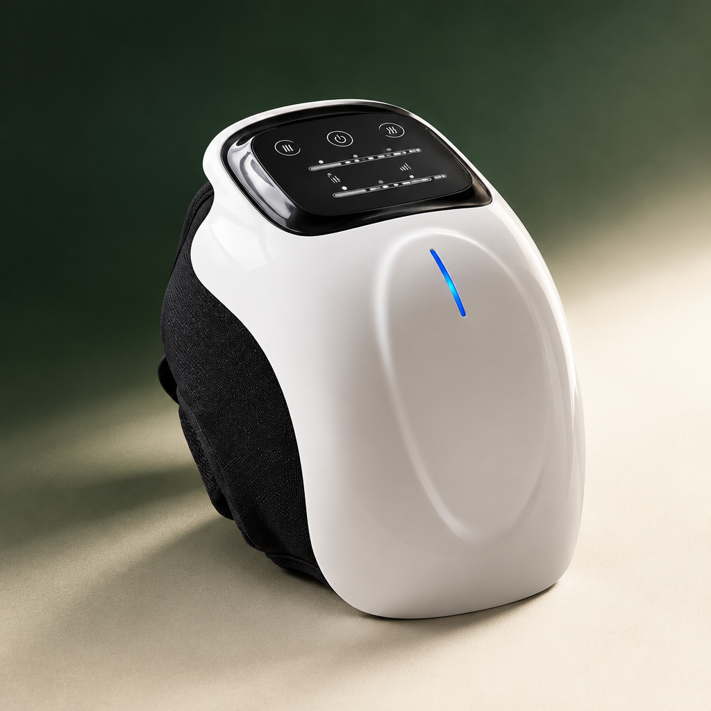 Close-up studio view of the control panel on the Orvena infrared heated knee massager