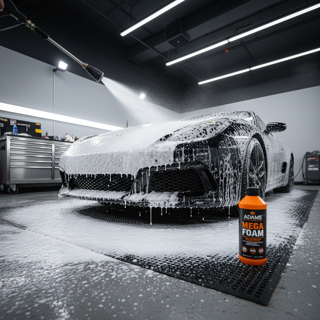 Gloss black performance car in a premium detailing-style setting