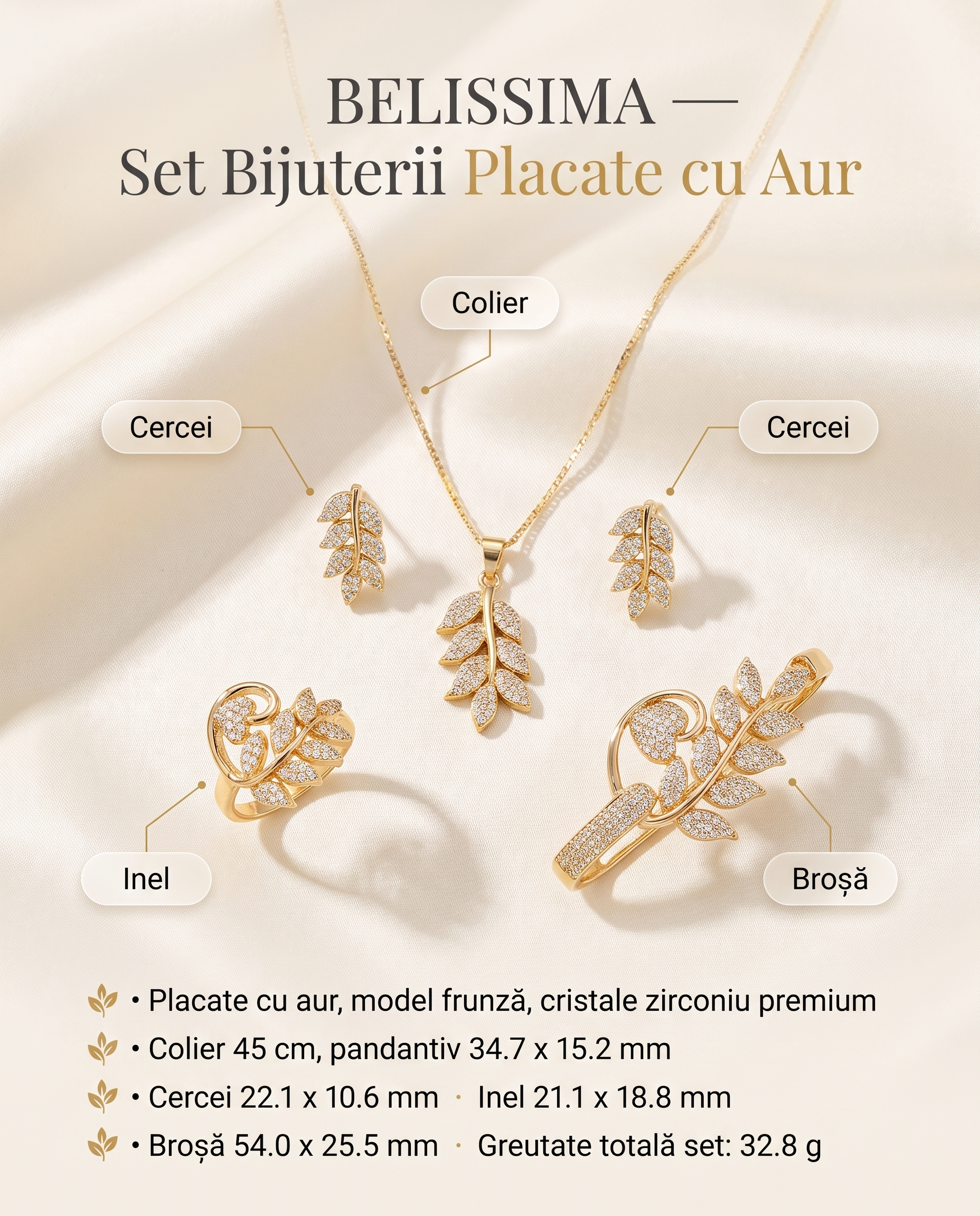 Specificatii si dimensiuni set bijuterii Belissima