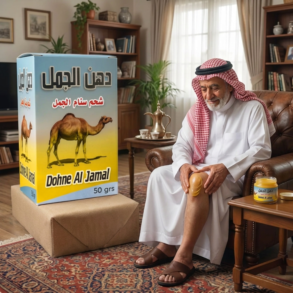 تدليك الركبة بدهن الجمل بحركات دائرية