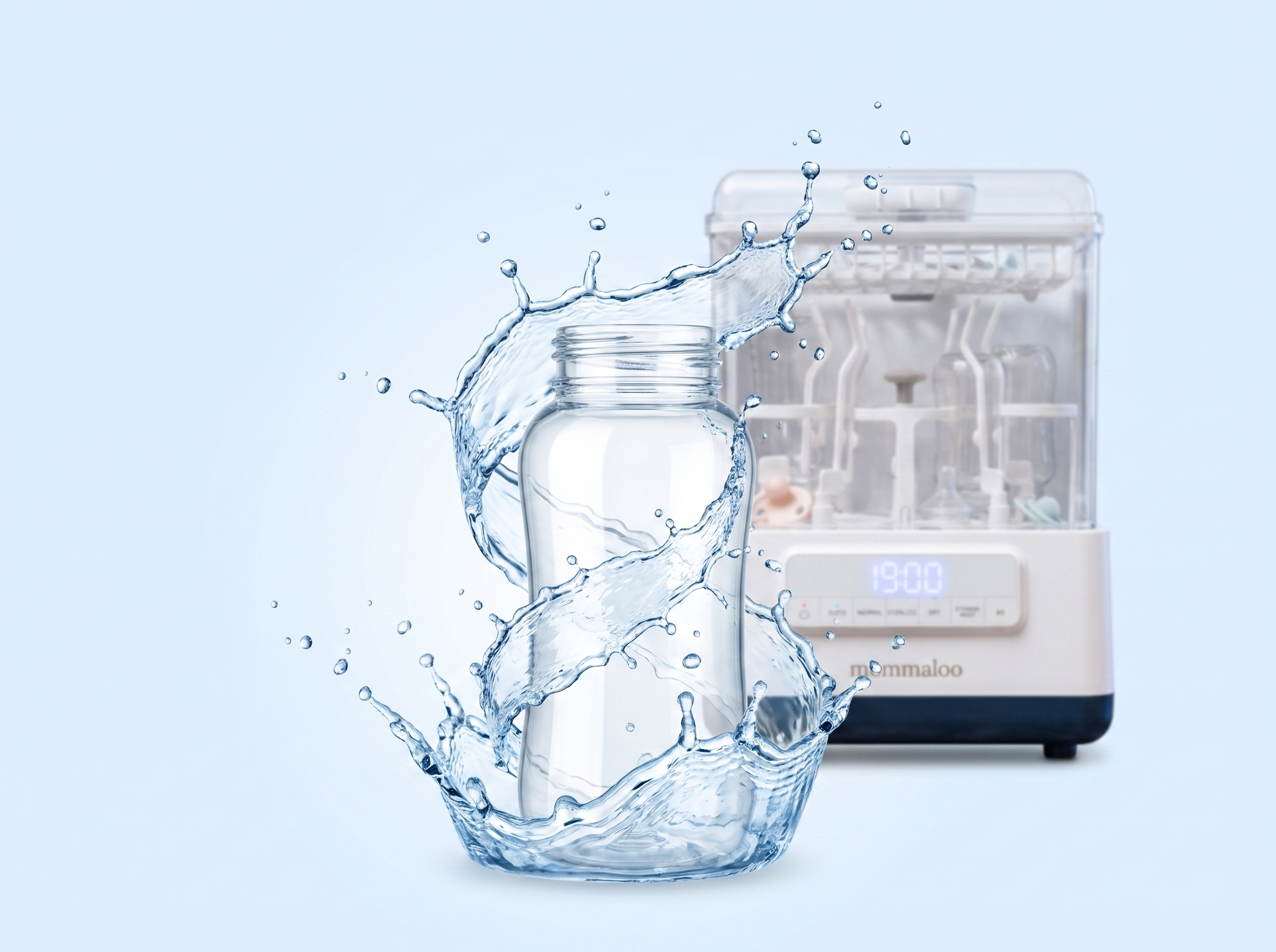 The built-in filter cleans the water before it washes
