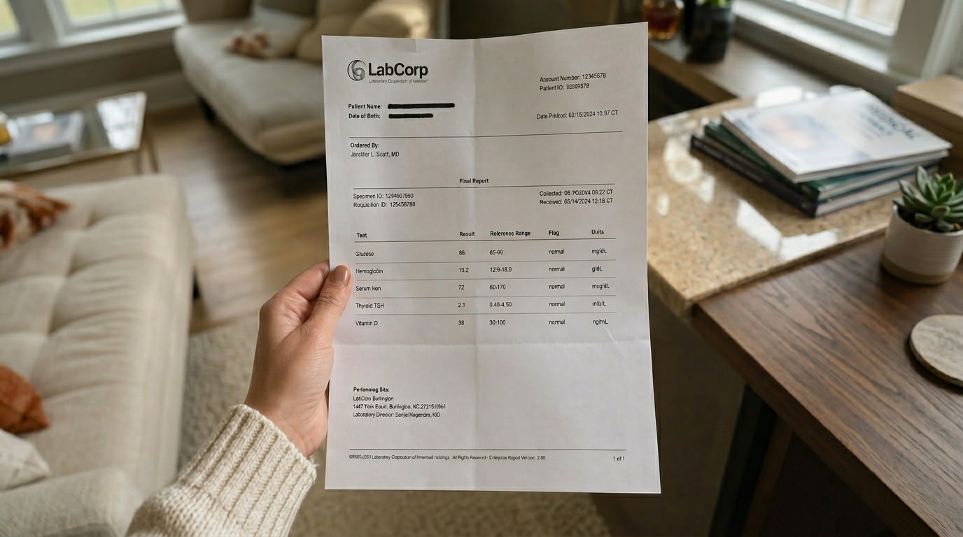 Lab test result showing serum iron normal but ferritin low