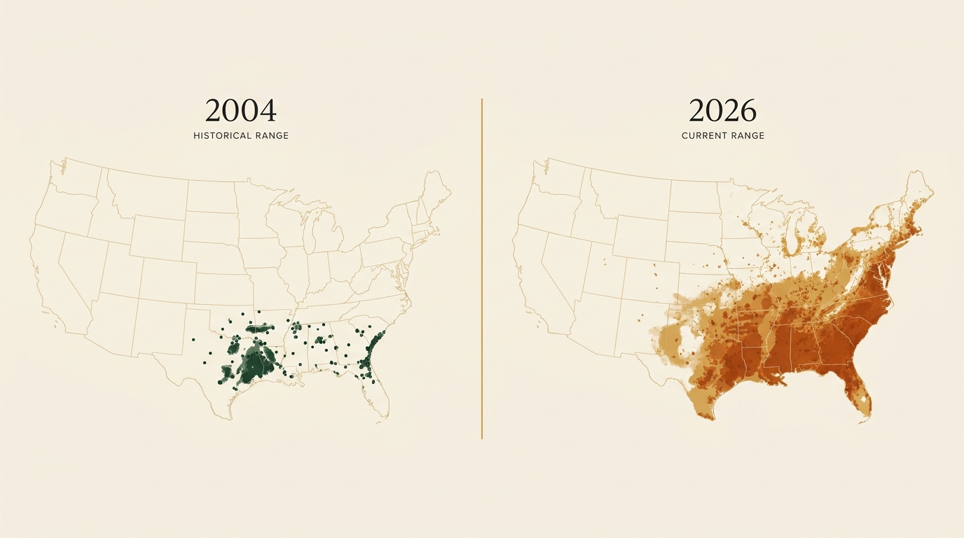 Lone Star tick US range comparison: 2004 vs 2026