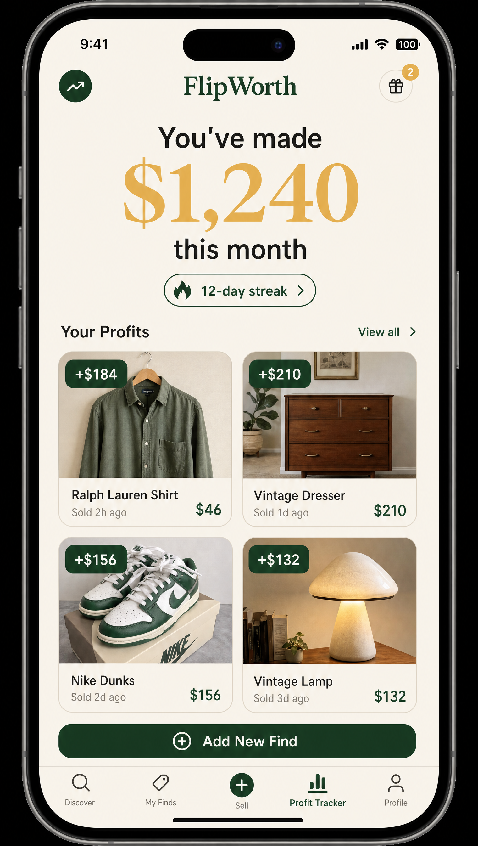 Profit tracker screen