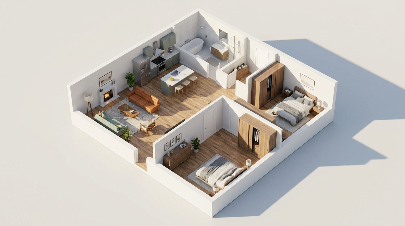 Photorealistic 3D floor plan rendering