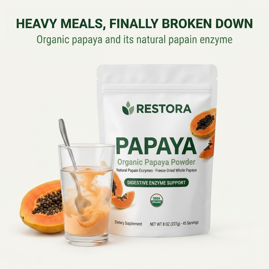 RESTORA Papaya, one scoop in water before your heaviest meal