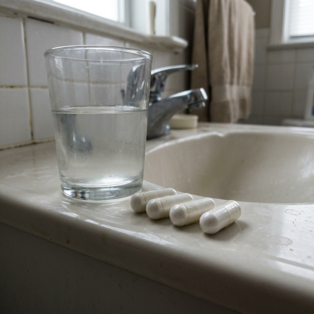 Four inositol pills on a sink