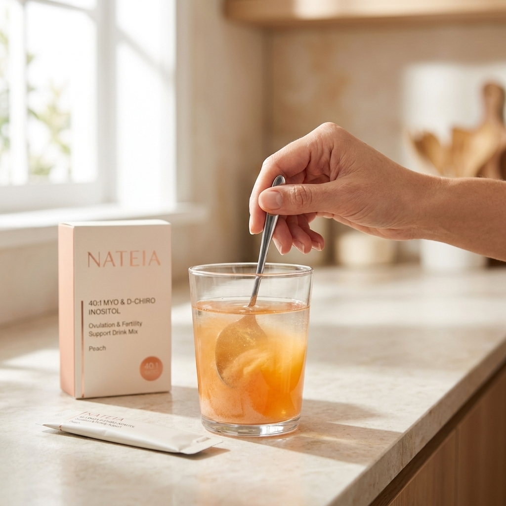 Nateia peach drink stirred into water