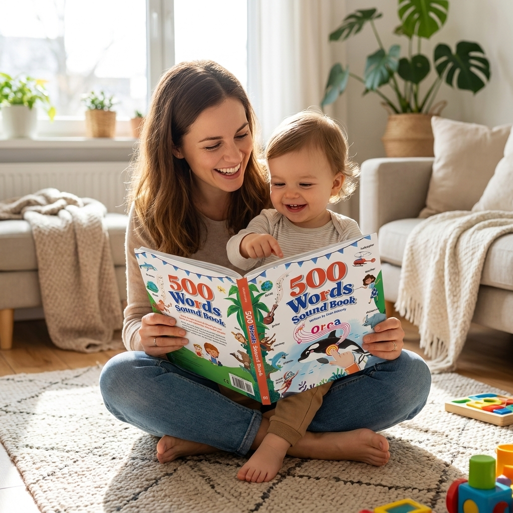 A mom and toddler reading WordSprout together