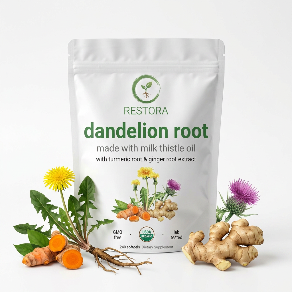 RESTORA Dandelion Root Extract with fresh dandelion, turmeric, ginger and milk thistle