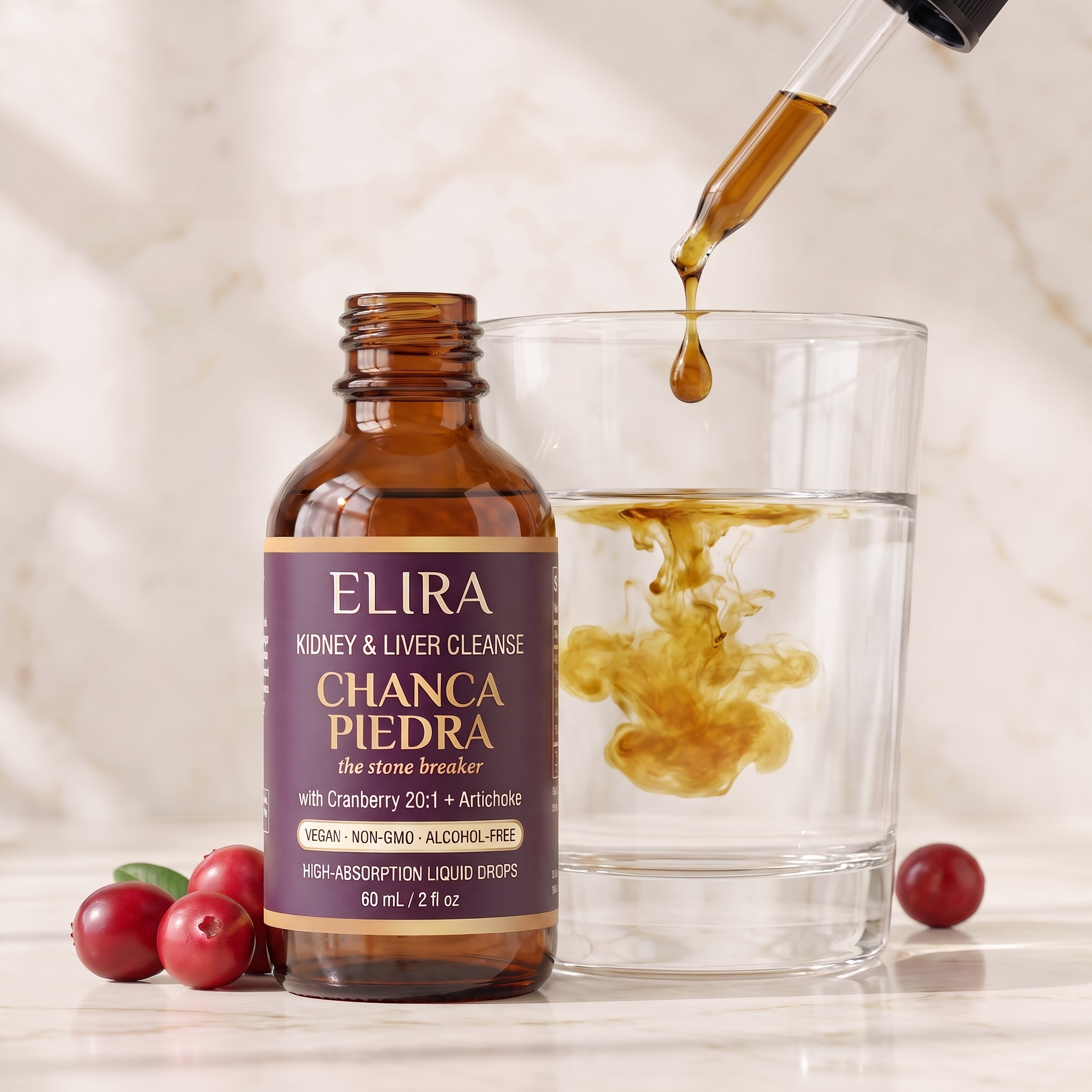 Elira drops dispersing into water