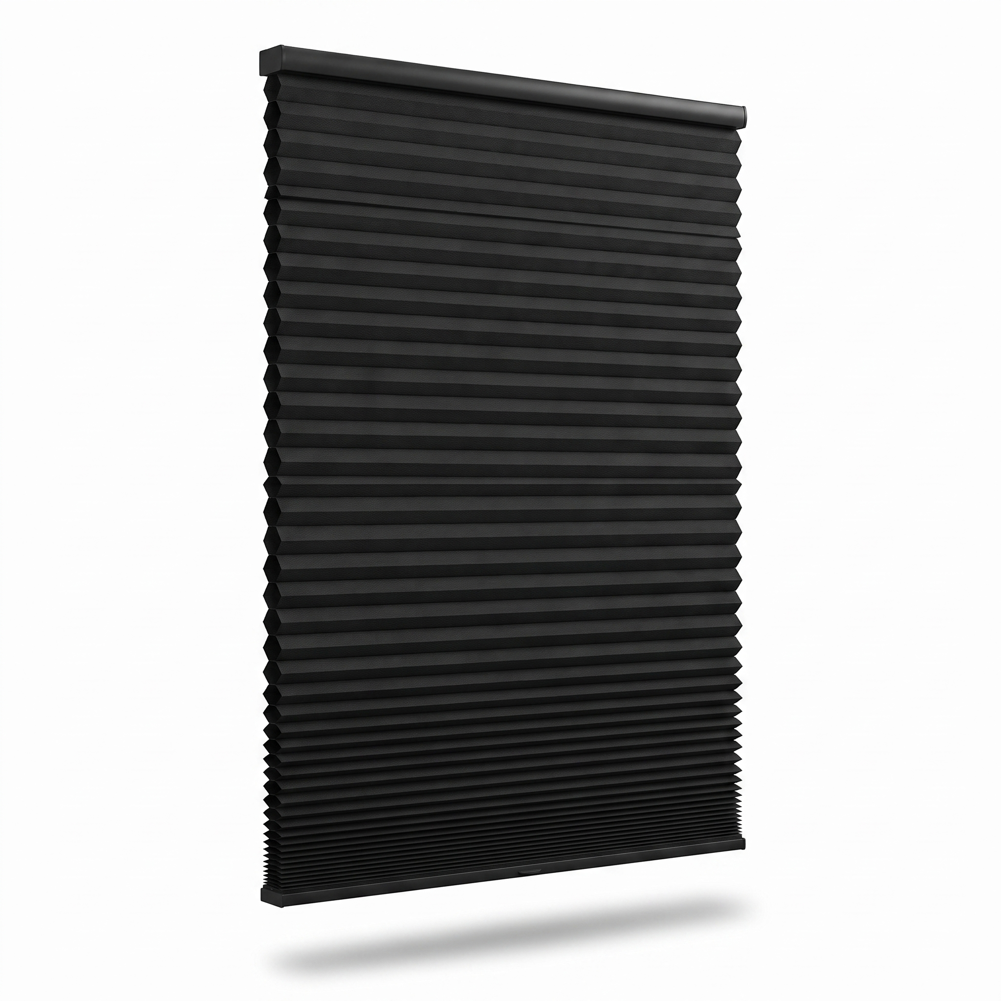 Noctura matte black no-drill cordless cellular blackout shade