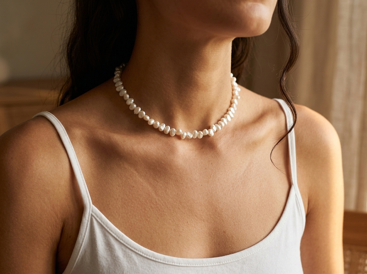 Choker de perlas Nuora sobre la piel