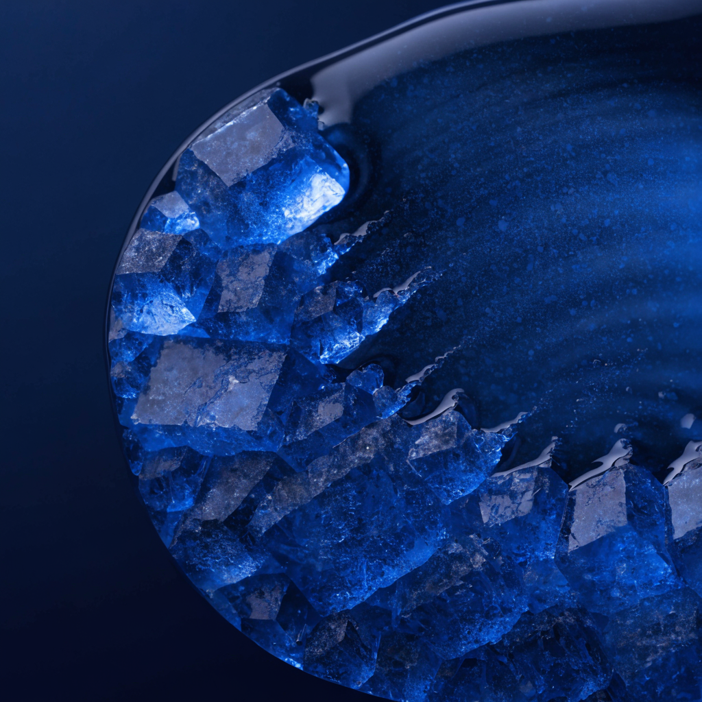 Cobalt blue crystal dissolving