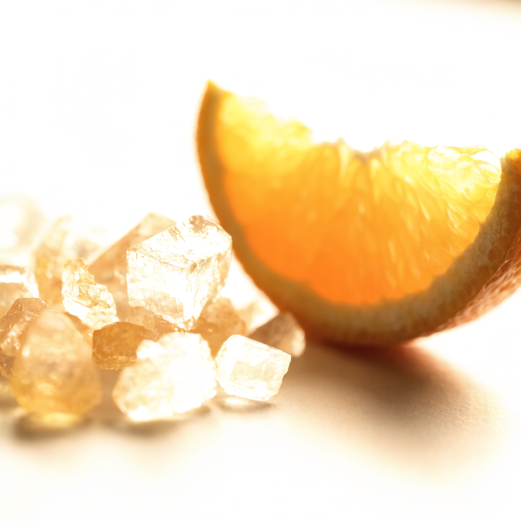 Vitamin C crystals and orange slice