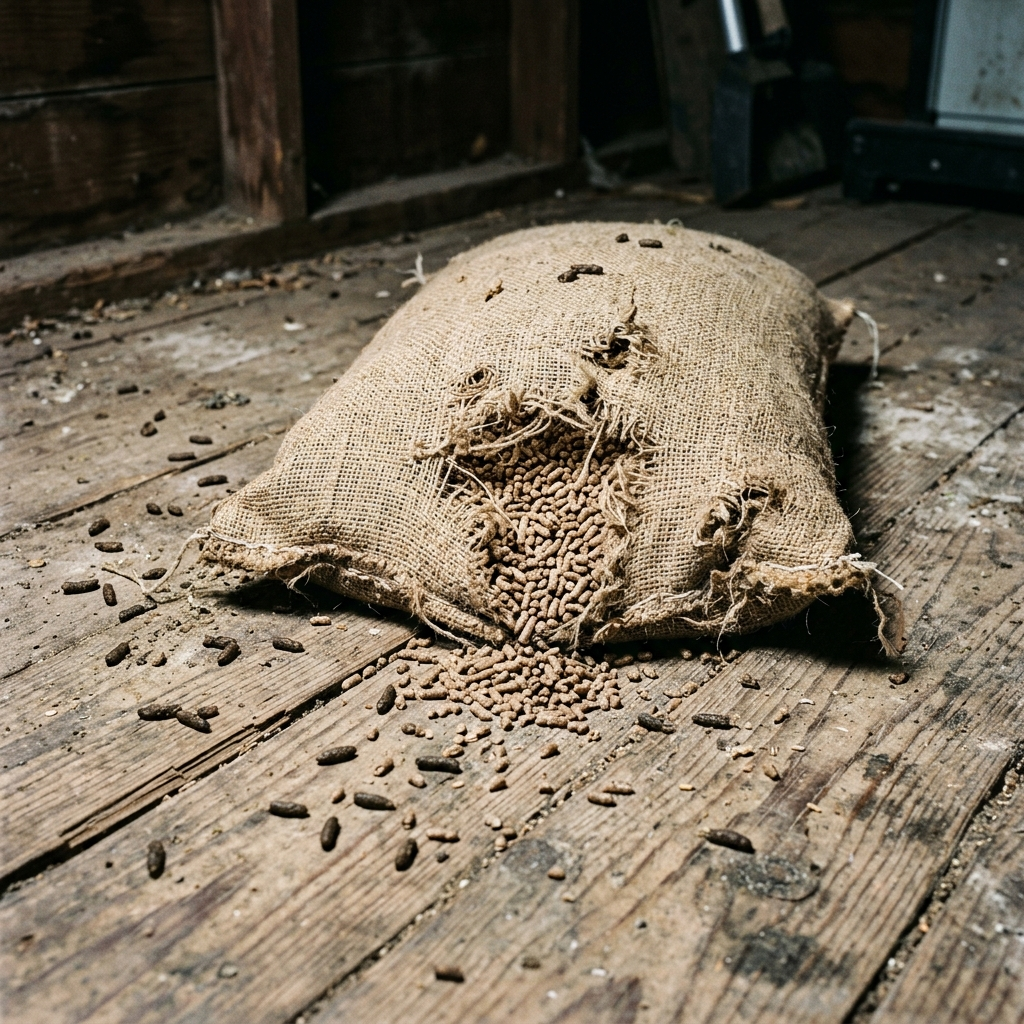 Evidence of rodent activity near chicken feed