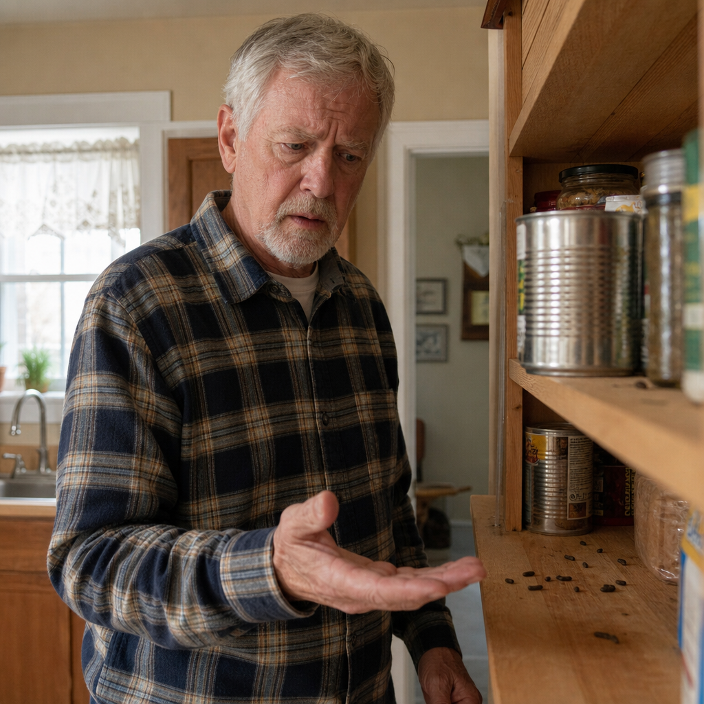 Homeowner discovering droppings in the pantry