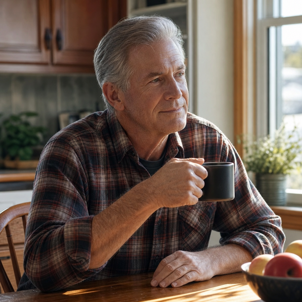 Homeowner relaxed with morning coffee