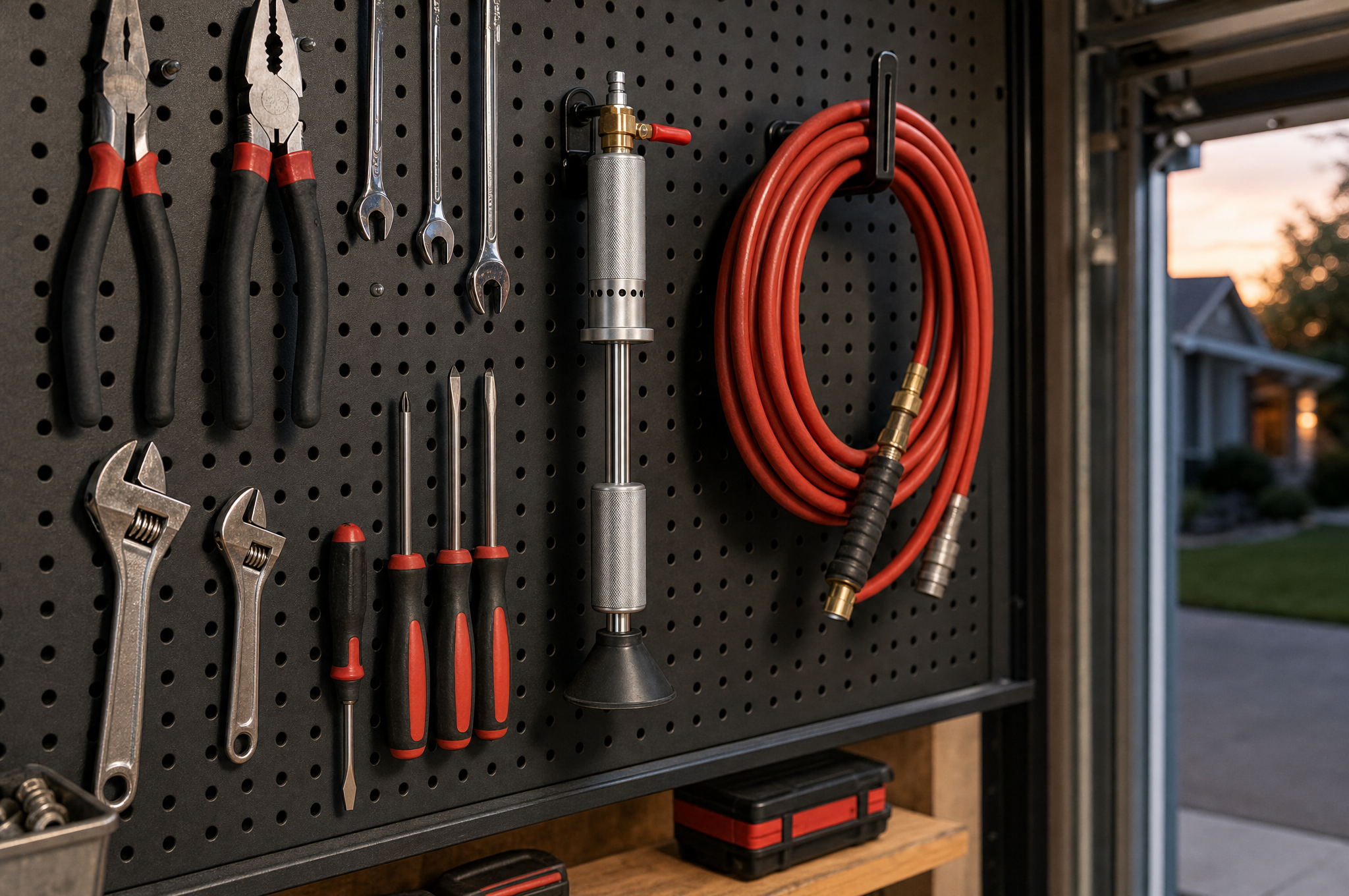 The Aerova puller on the garage pegboard, ready for the next ding