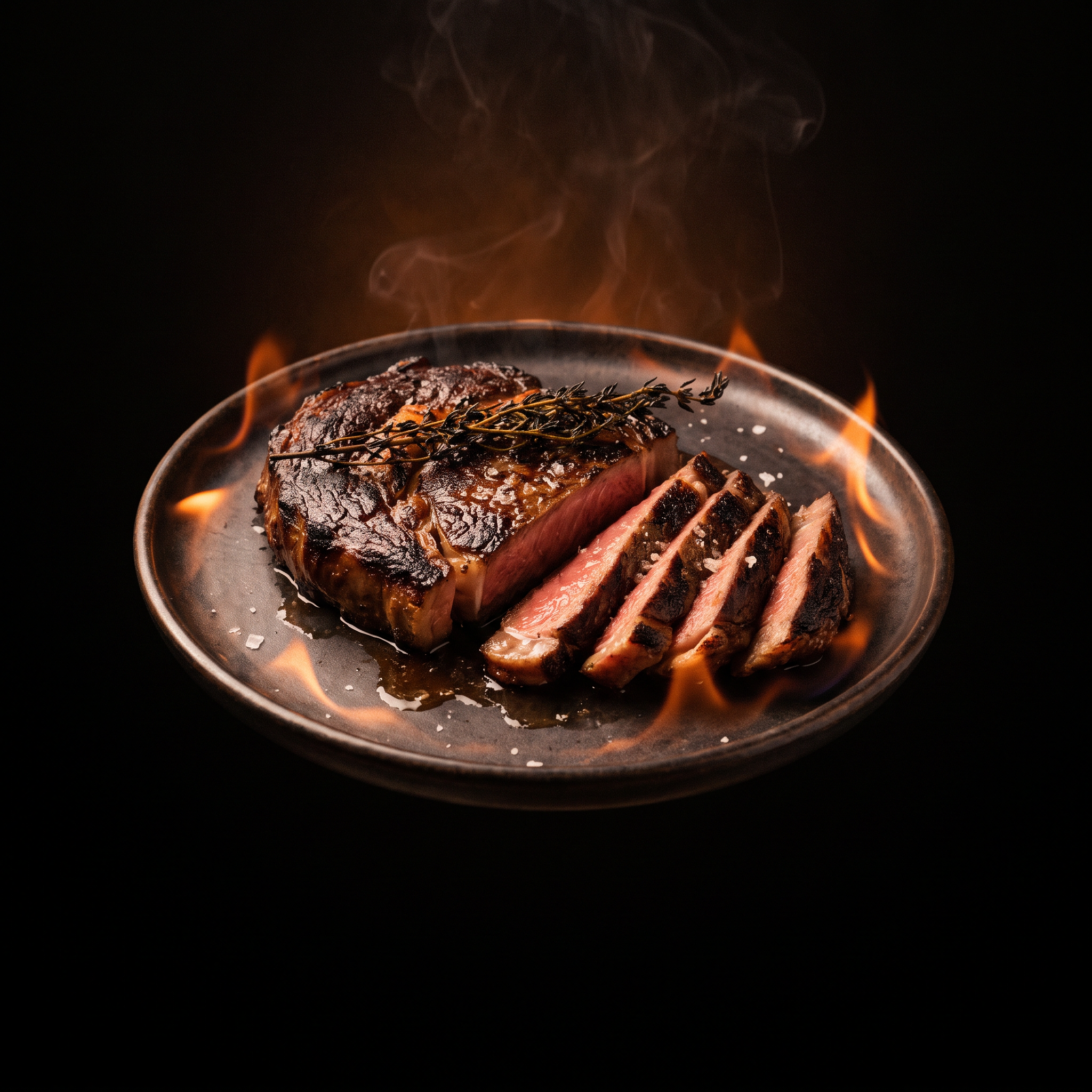Ojo de bife madurado sobre la brasa