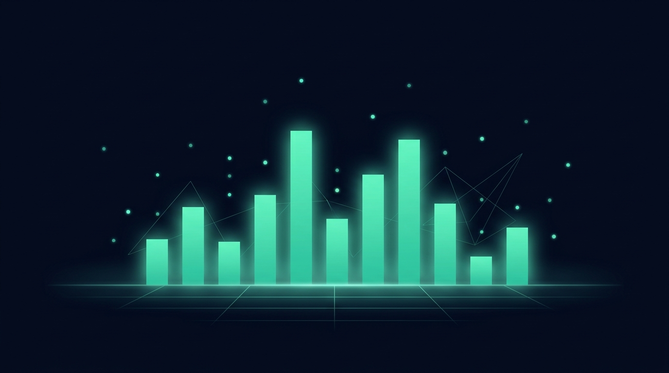 Abstract financial chart art in mint teal on a dark navy background