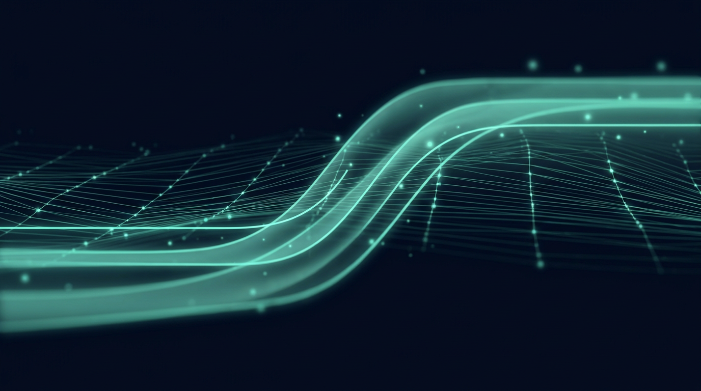 Abstract mint option payoff curves over a fine grid on deep navy suggesting time horizons