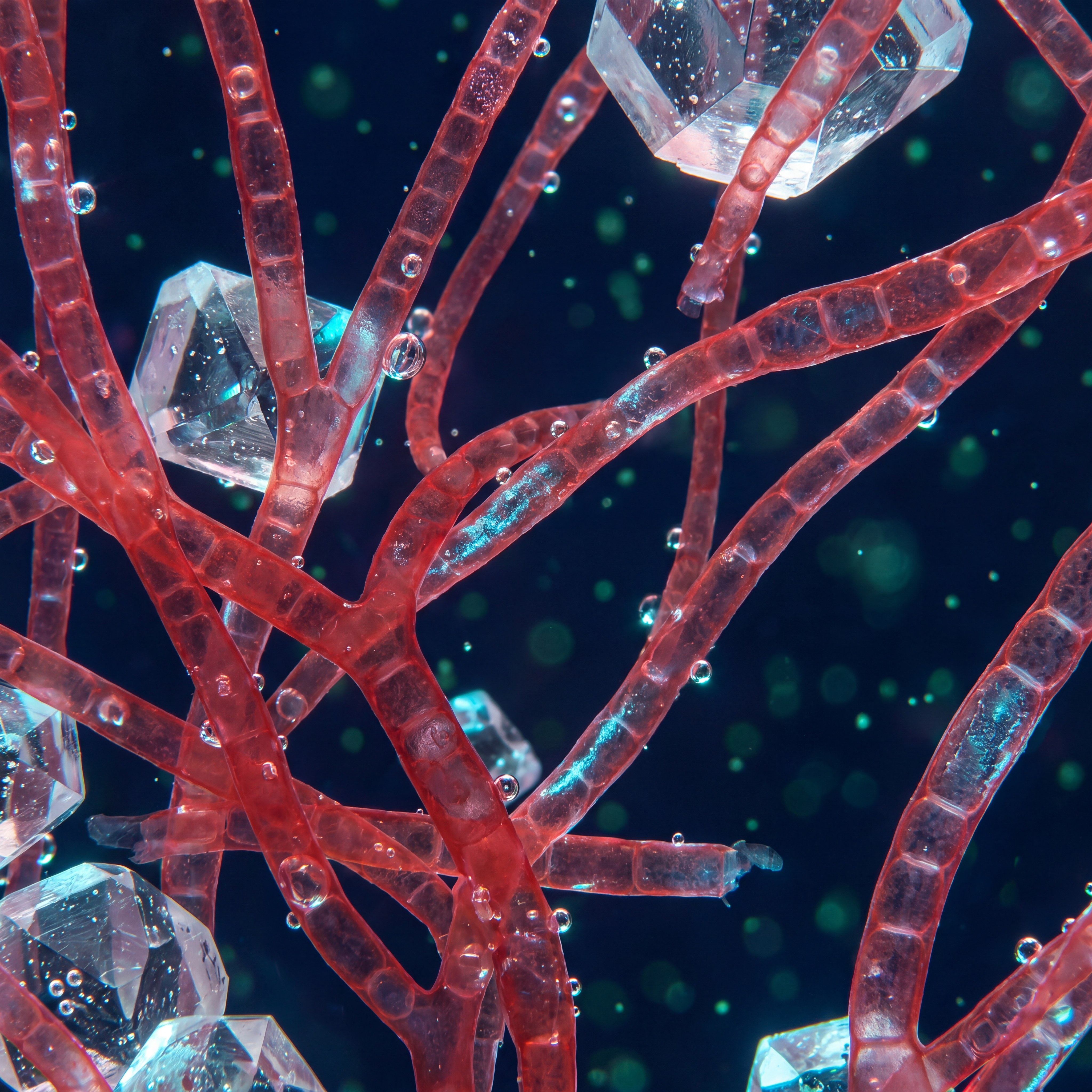 Red algae complex under the microscope