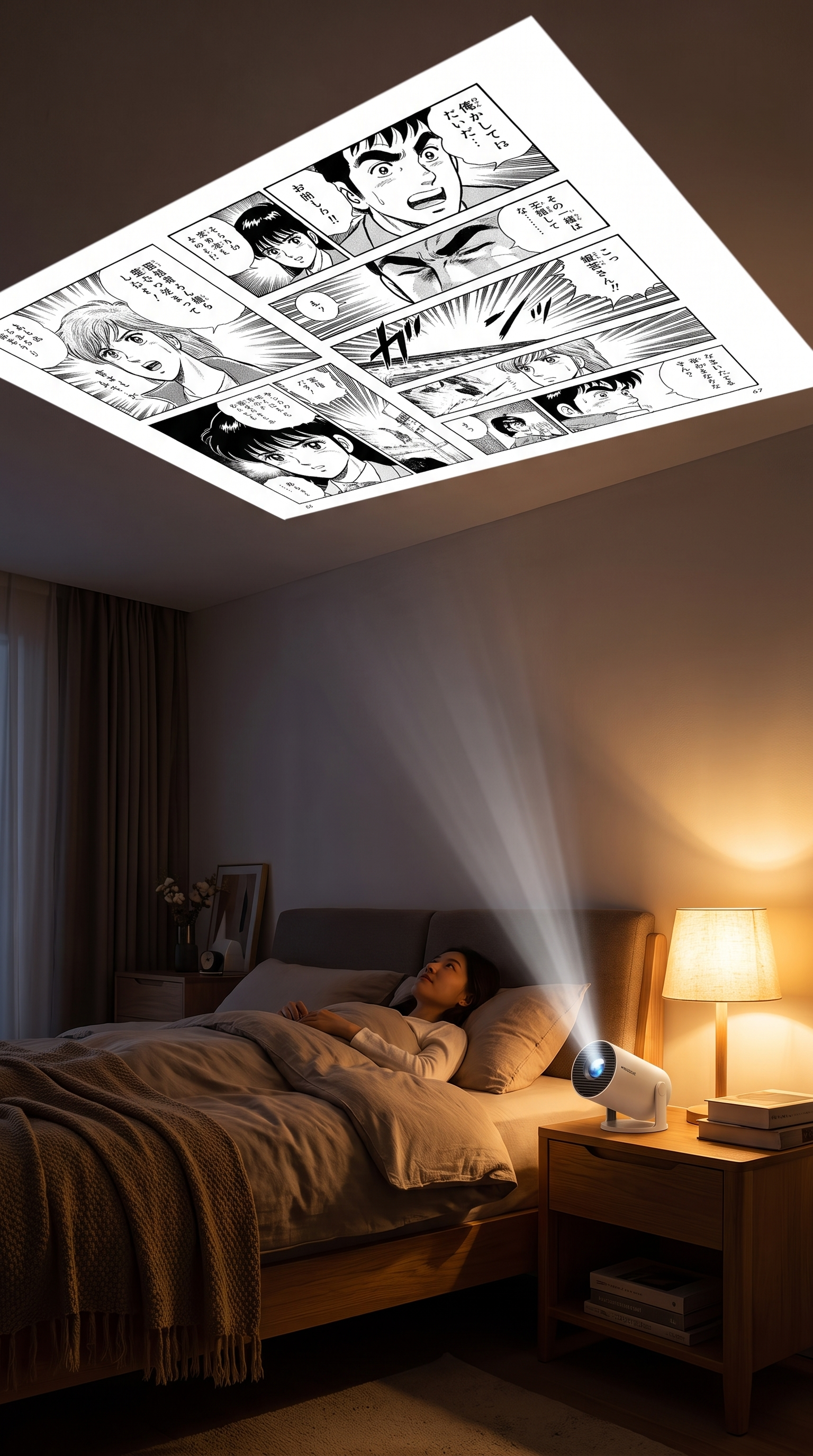 Late night manga reading on ceiling